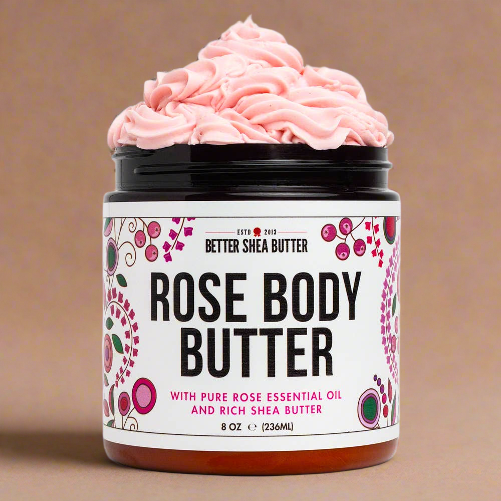 Natural Body Butter, Whipped Shea Butter w/ Rose Essential Oil