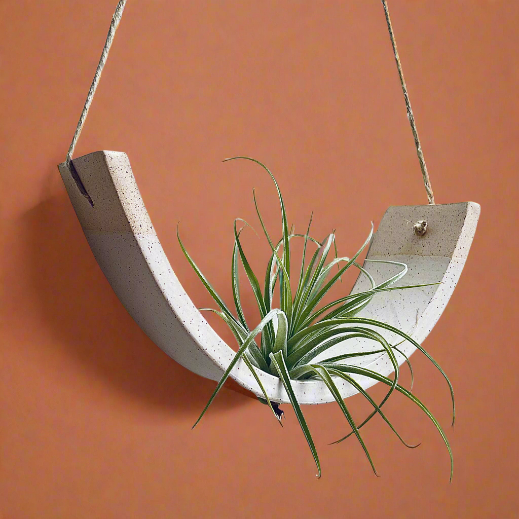 Hanging Ceramic Air Plant Cradle Gloss White Speckled Buff